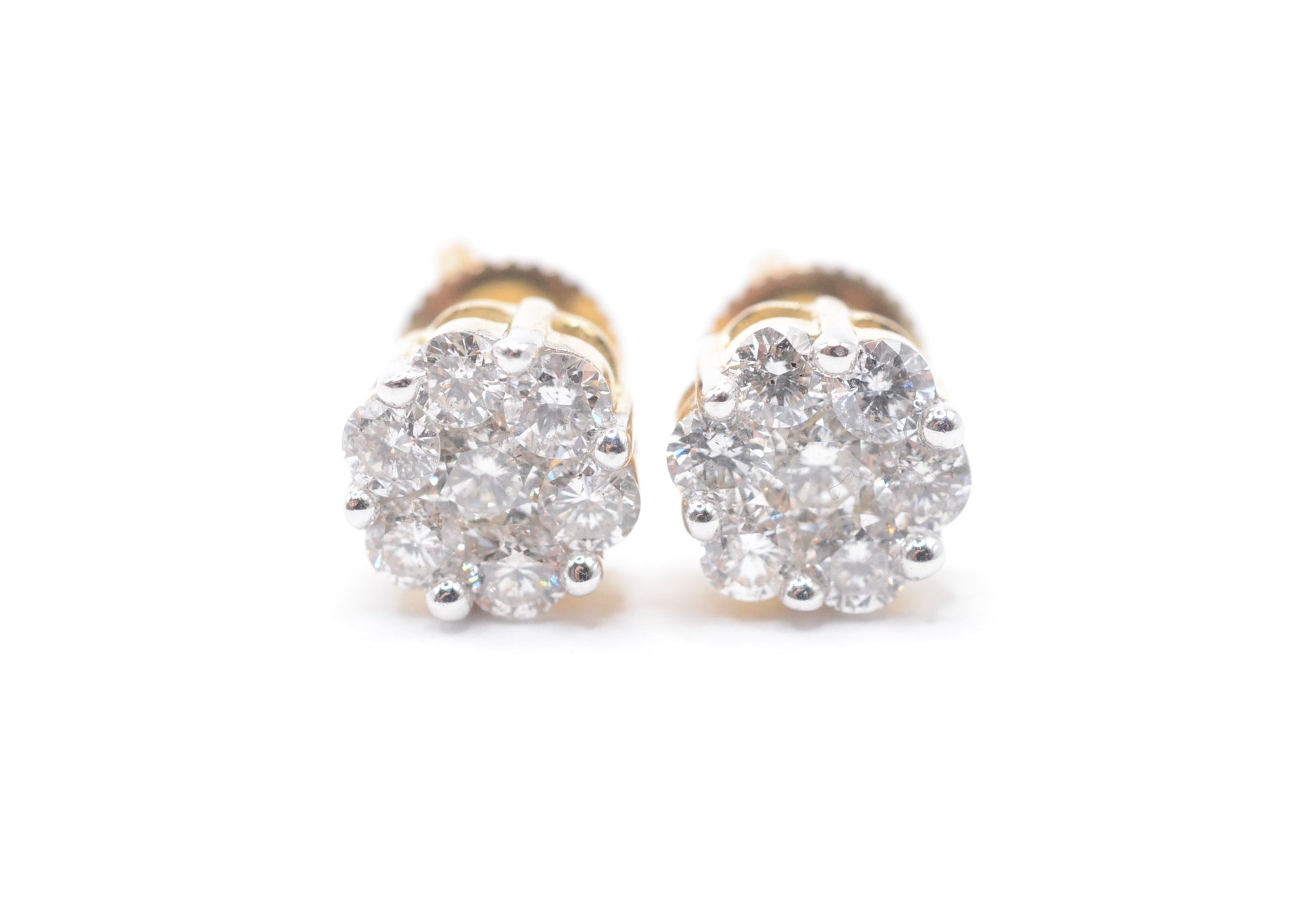 1 cttw Diamond Flower Stud Earrings 10K Yellow Gold Cluster Studs