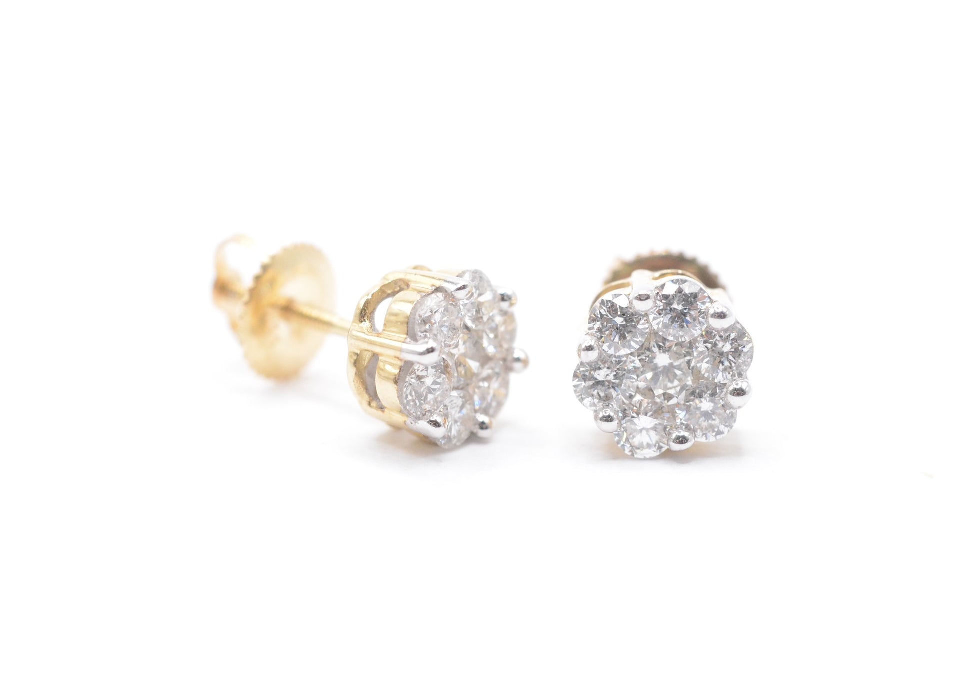 1 cttw Diamond Flower Stud Earrings 10K Yellow Gold Cluster Studs