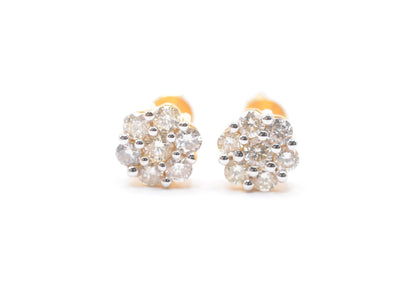 0.75 cttw Diamond Flower Stud Earrings 10K Yellow Gold Cluster Studs