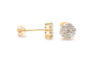 0.75 cttw Diamond Flower Stud Earrings 10K Yellow Gold Cluster Studs