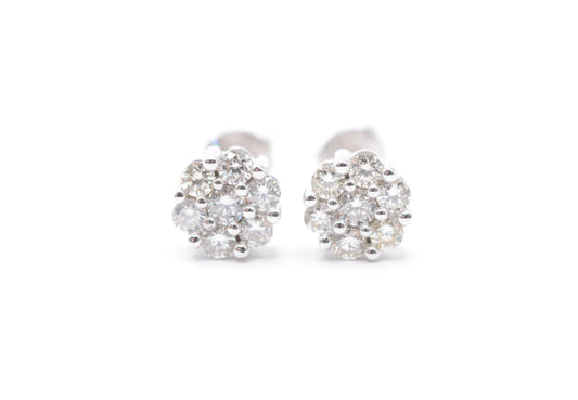 0.75 cttw Diamond Flower Studs 10K White Gold Cluster Studs