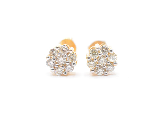 0.50 cttw Diamond Flower Stud Earrings 10K Yellow Gold Cluster Studs