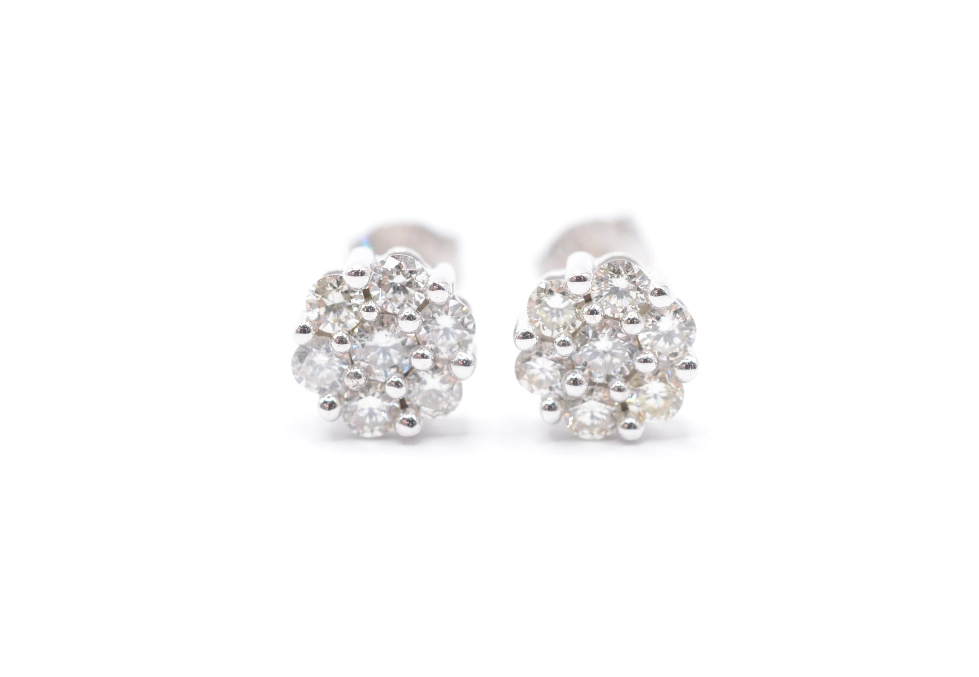 0.50 cttw Diamond Flower Stud Earrings 10K White Gold Cluster Studs