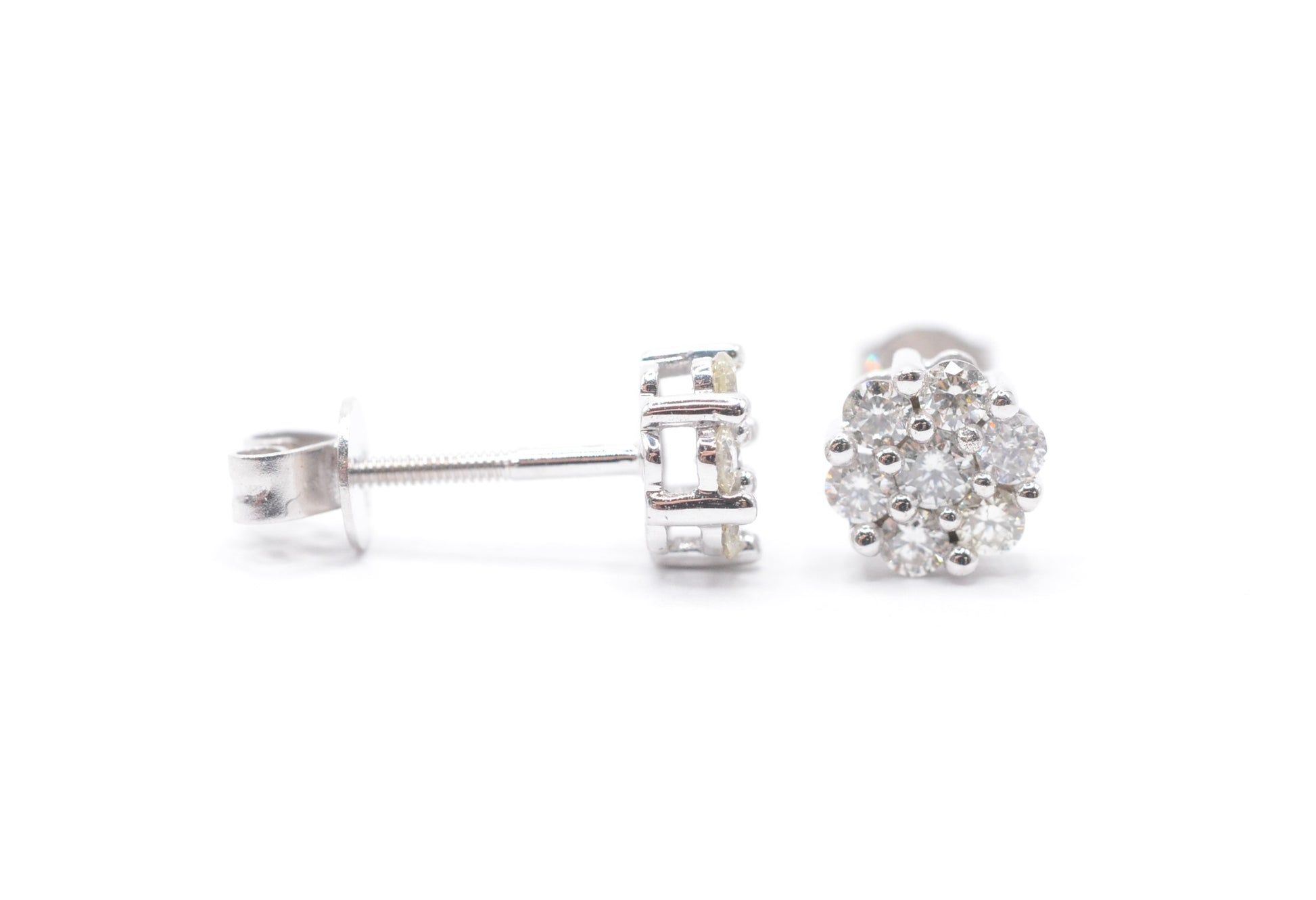 0.50 cttw Diamond Flower Stud Earrings 10K White Gold Cluster Studs