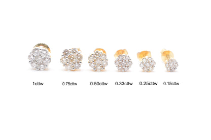 0.33 cttw Diamond Flower Stud Earrings 10K Yellow Gold Cluster Studs