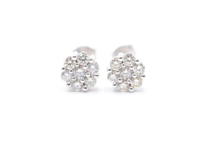 0.25 cttw Diamond Flower Stud Earrings 10K White Gold Cluster Studs