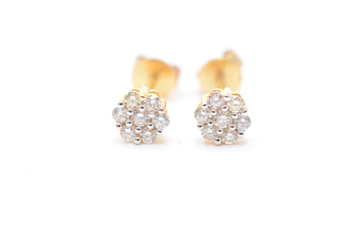 0.25 cttw Diamond Flower Stud Earrings 10K Yellow Gold Cluster Studs