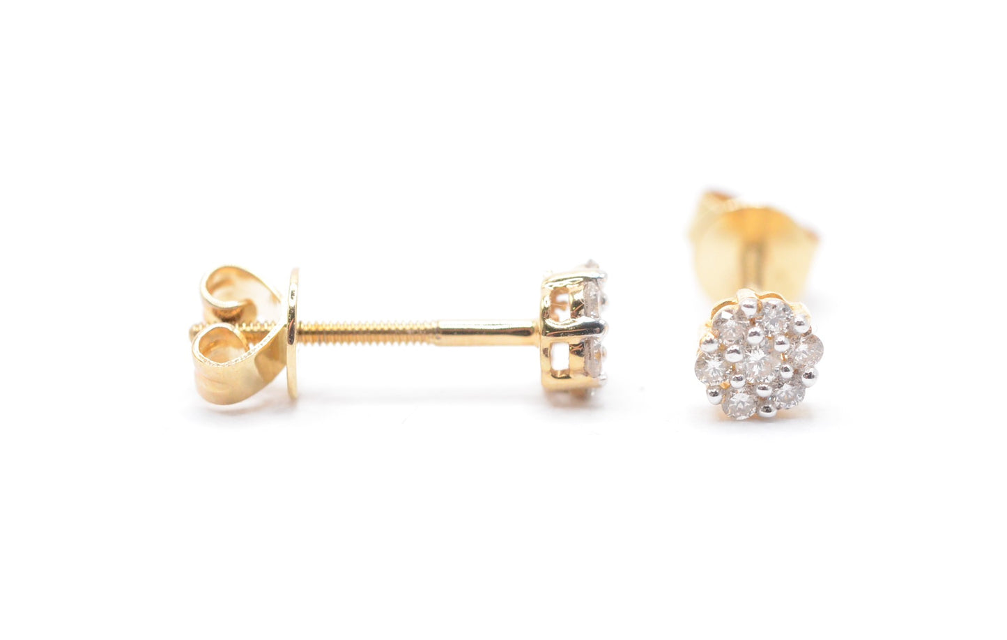 0.15 cttw Micro Diamond Flower Stud Earrings 10K Yellow Gold Cluster Studs