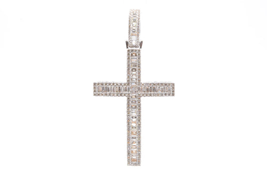 2.4" 2.80 cttw Baguette Diamond Cross Pendant 14K White Gold Crosses