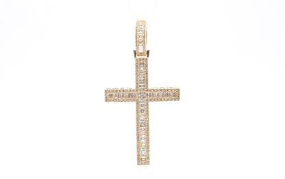 2.4" 2.80 cttw Baguette Diamond Cross Pendant 14K Yellow Gold Crosses