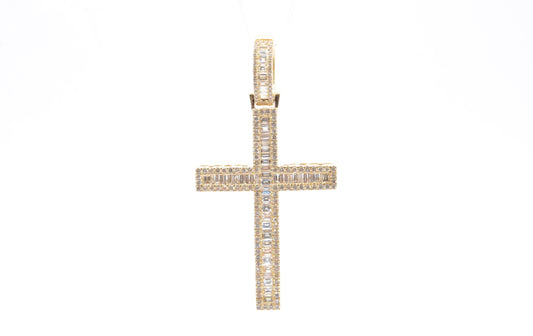 2.4" 2.80 cttw Baguette Diamond Cross Pendant 14K Yellow Gold Crosses