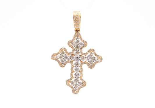 1.25" 1.15 cttw Fleur De Lis Diamond Cross 14K Yellow Gold Crosses
