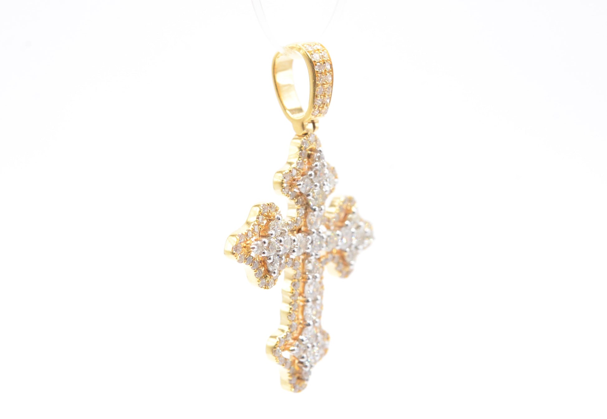 1.25" 1.15 cttw Fleur De Lis Diamond Cross 14K Yellow Gold Crosses