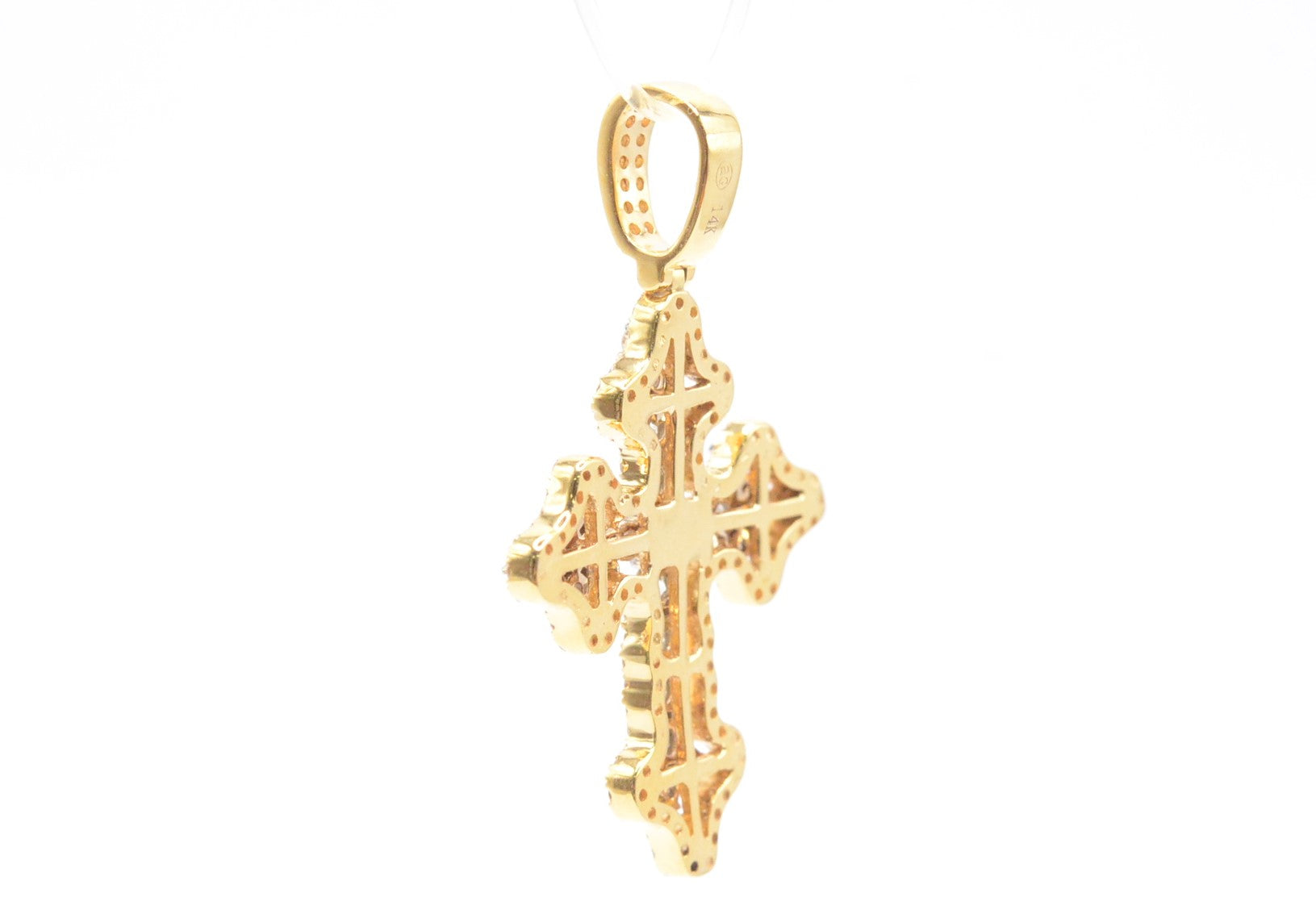 1.25" 1.15 cttw Fleur De Lis Diamond Cross 14K Yellow Gold Crosses