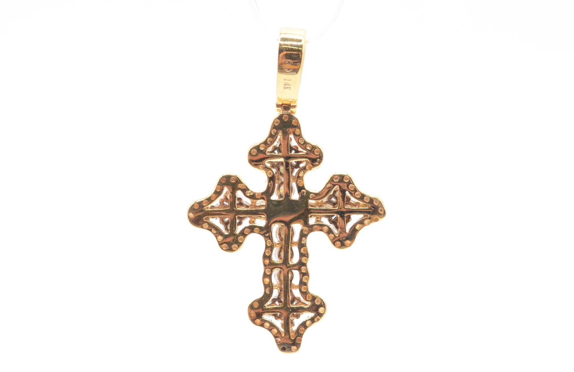 1.25" 1.15 cttw Fleur De Lis Diamond Cross 14K Yellow Gold Crosses