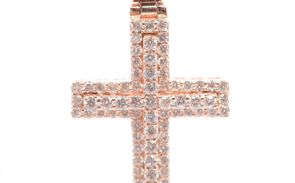 1.6" 1.45 cttw 3D Diamond Cross Pendant 14K Rose Gold Crosses