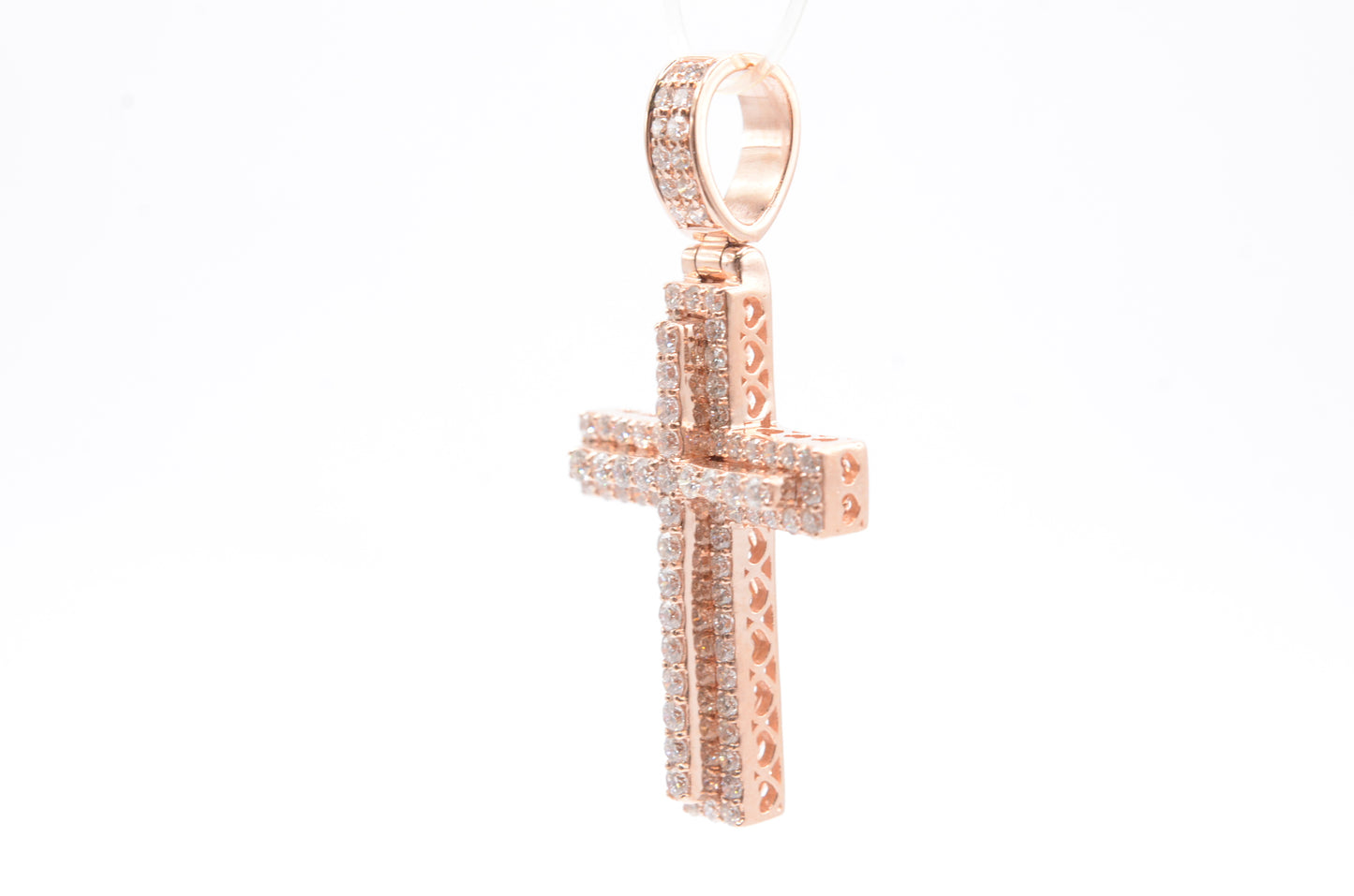 1.6" 1.45 cttw 3D Diamond Cross Pendant 14K Rose Gold Crosses