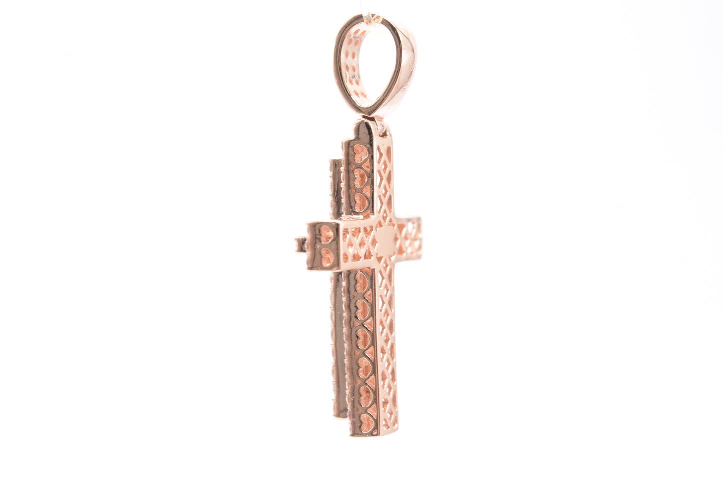 1.6" 1.45 cttw 3D Diamond Cross Pendant 14K Rose Gold Crosses