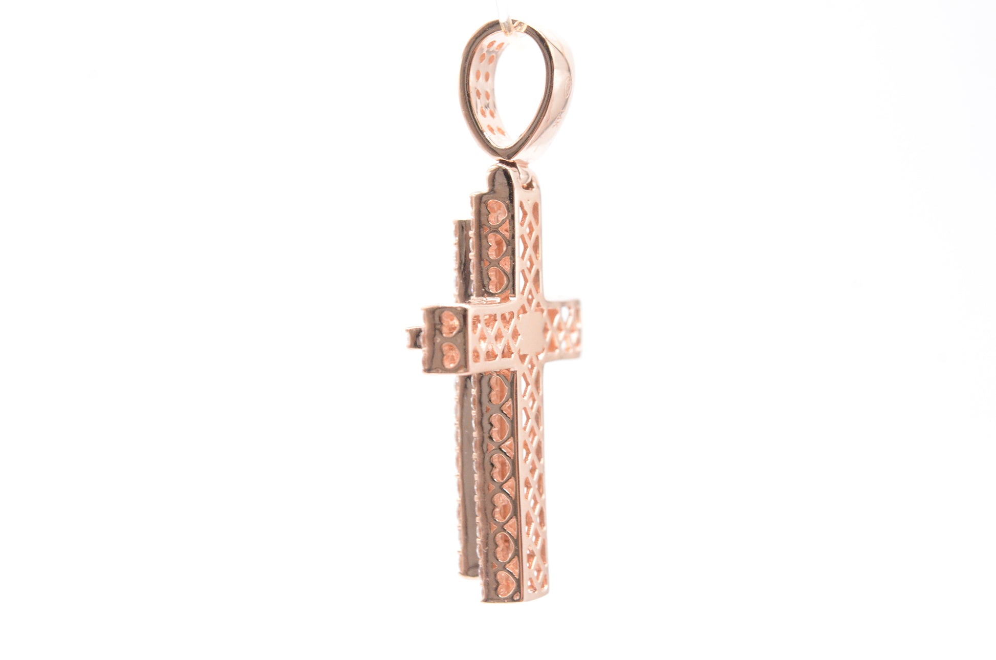 1.6" 1.45 cttw 3D Diamond Cross Pendant 14K Rose Gold Crosses