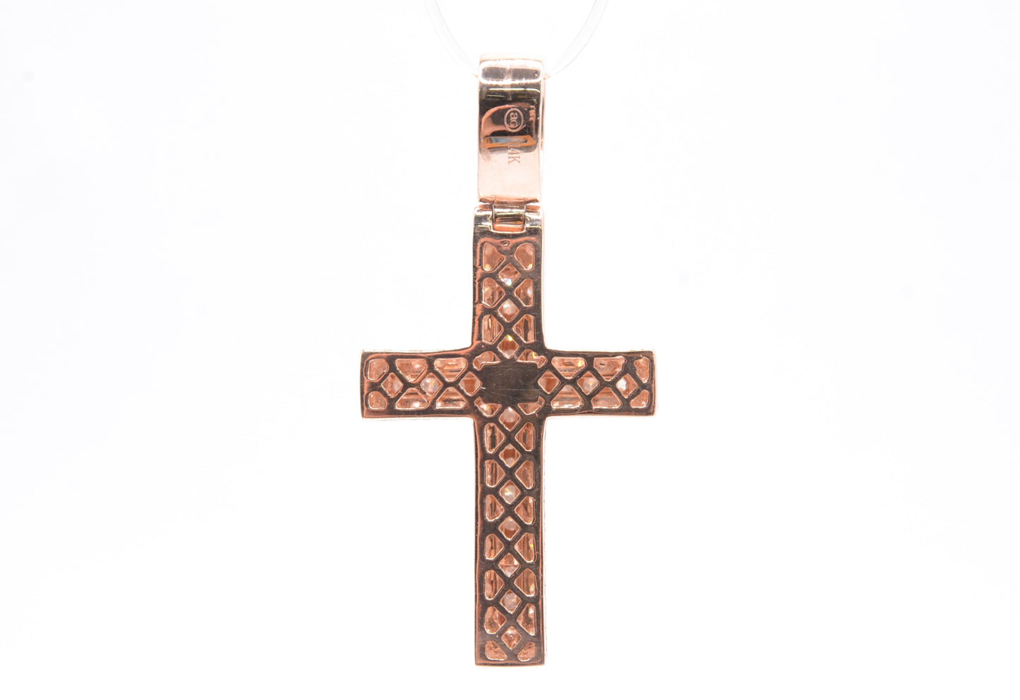 1.6" 1.45 cttw 3D Diamond Cross Pendant 14K Rose Gold Crosses