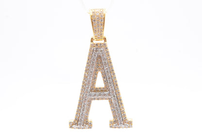 1.6" 1.50 cttw Diamond Block Letter "A" Pendant 14K Two-Tone Gold Letters & Numbers