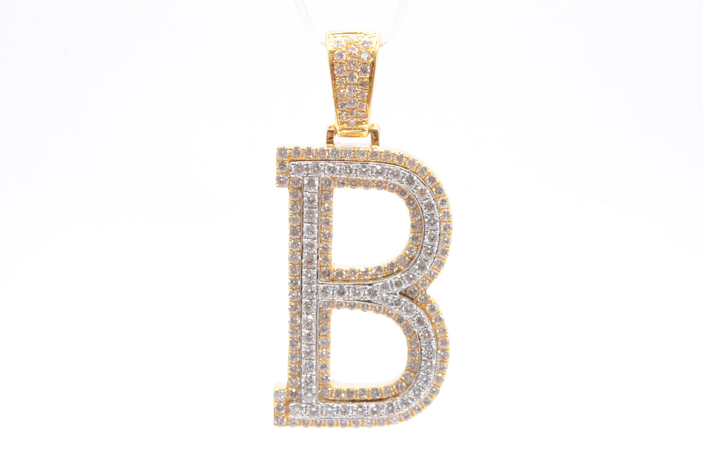 1.6" 1.80 cttw Diamond Block Letter "B" Pendant 14K Two-Tone Gold Letters & Numbers