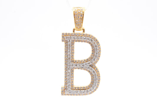 1.6" 1.80 cttw Diamond Block Letter "B" Pendant 14K Two-Tone Gold Letters & Numbers