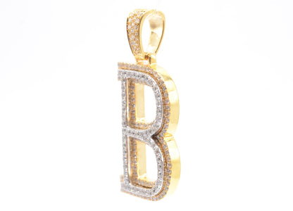 1.6" 1.80 cttw Diamond Block Letter "B" Pendant 14K Two-Tone Gold Letters & Numbers