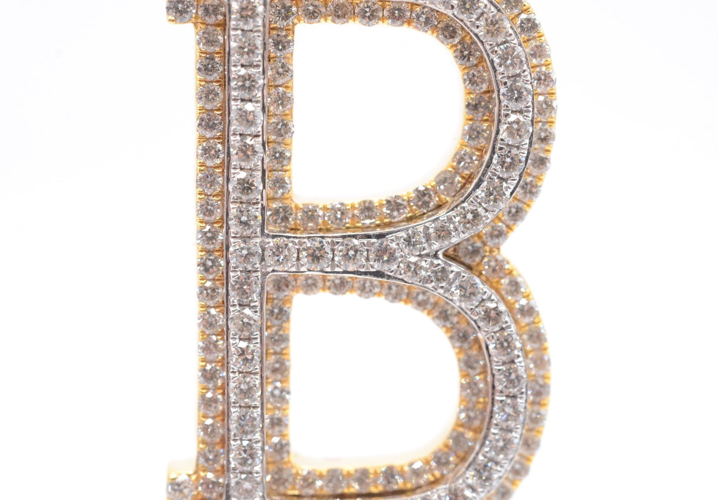 1.6" 1.80 cttw Diamond Block Letter "B" Pendant 14K Two-Tone Gold Letters & Numbers