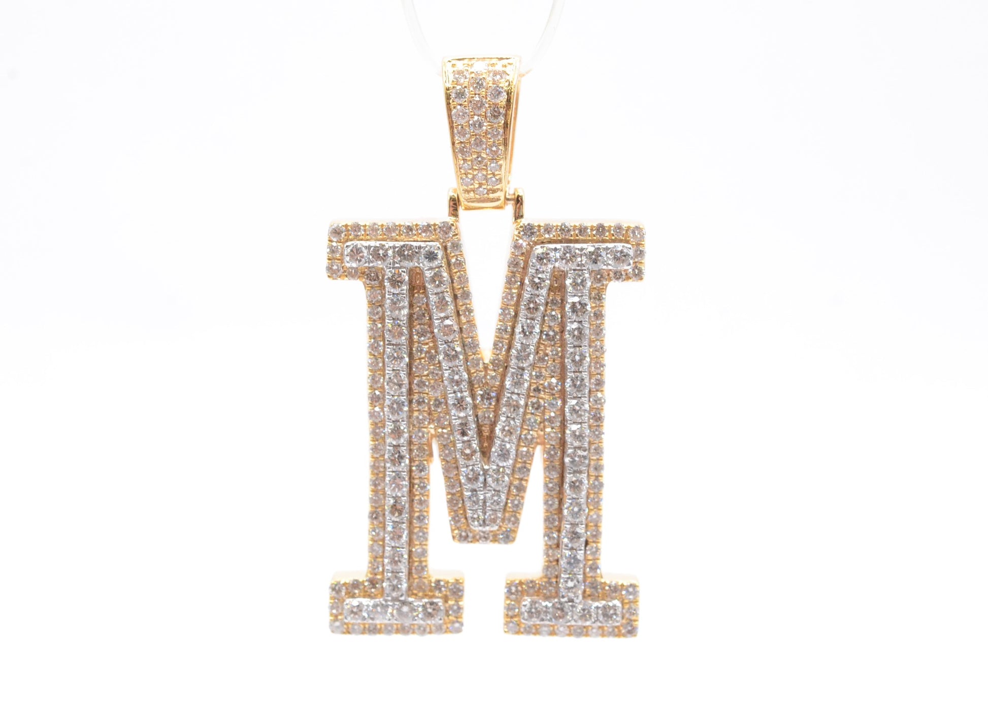 1.6" 2.25 cttw Diamond Block Letter "M" Pendant 14K Two-Tone Gold Letters & Numbers
