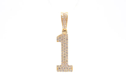 1.25" 0.60 cttw Diamond 3-Row Number "1" Pendant 14K Yellow Gold Letters & Numbers