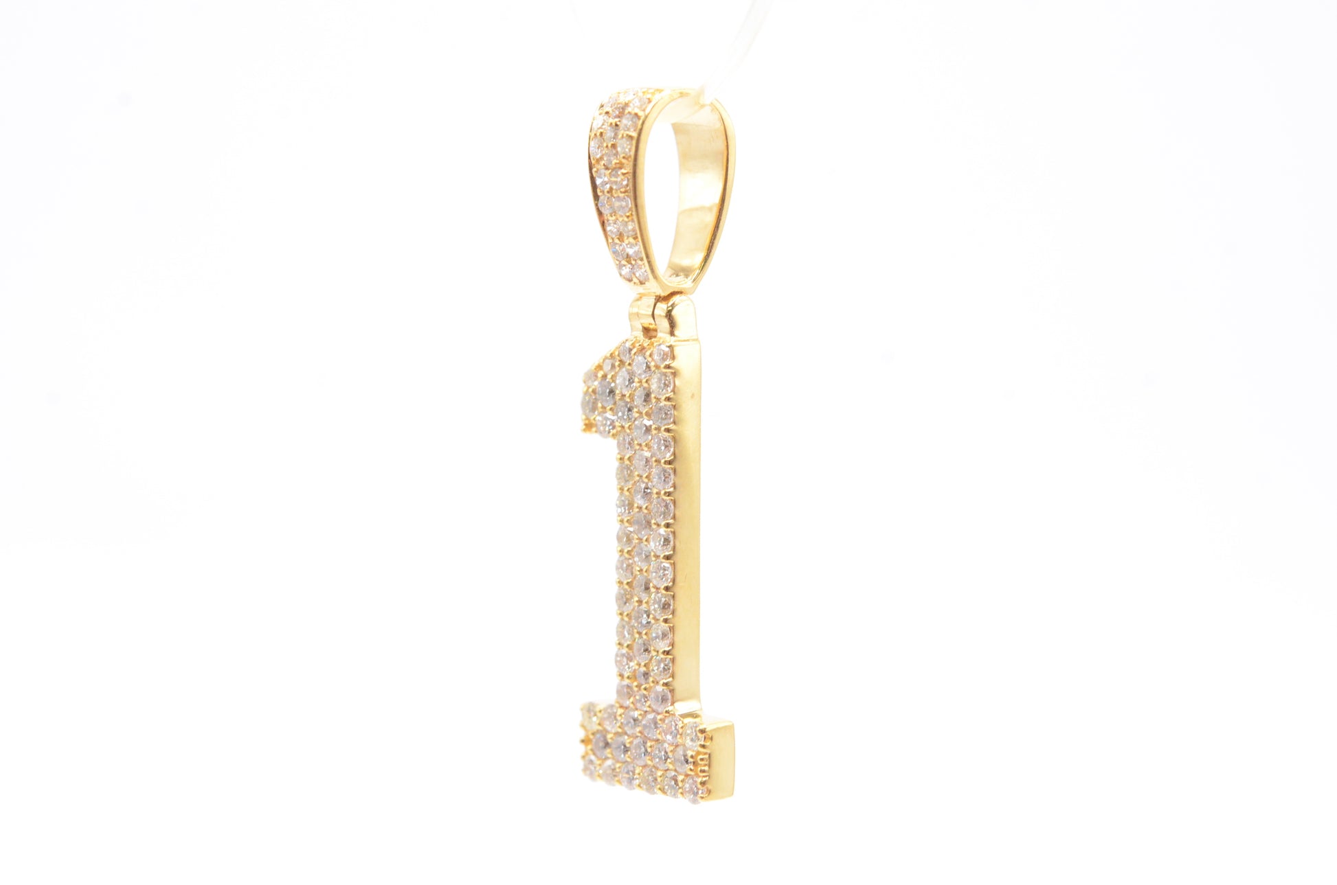 1.25" 0.60 cttw Diamond 3-Row Number "1" Pendant 14K Yellow Gold Letters & Numbers