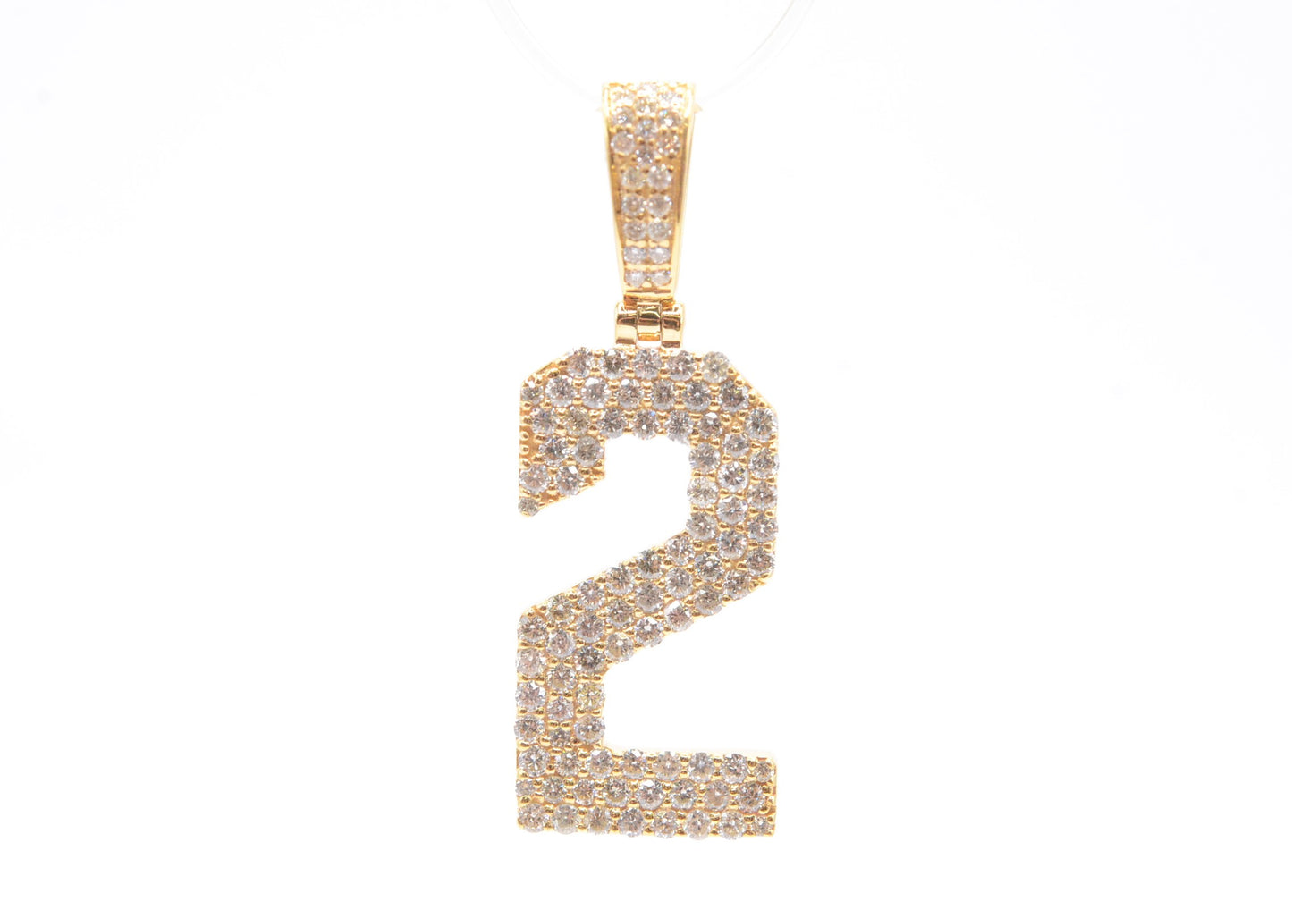 1.25" 0.85 cttw Diamond 3-Row Number "2" Pendant 14K Yellow Gold Letters & Numbers