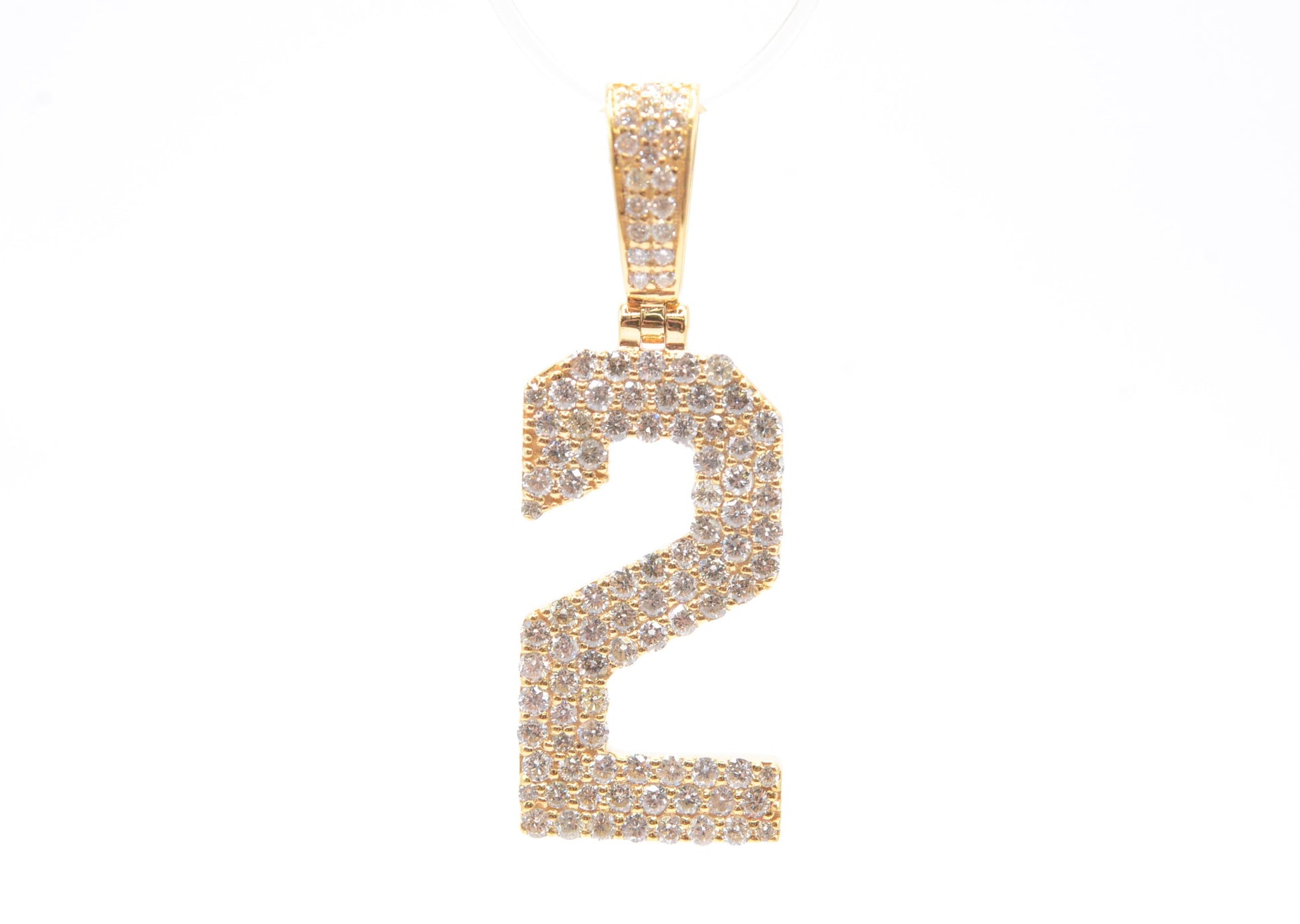 1.25" 0.85 cttw Diamond 3-Row Number "2" Pendant 14K Yellow Gold Letters & Numbers