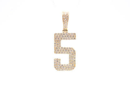 1.25" 0.90 cttw Diamond 3-Row Number "5" Pendant 14K Yellow Gold Letters & Numbers