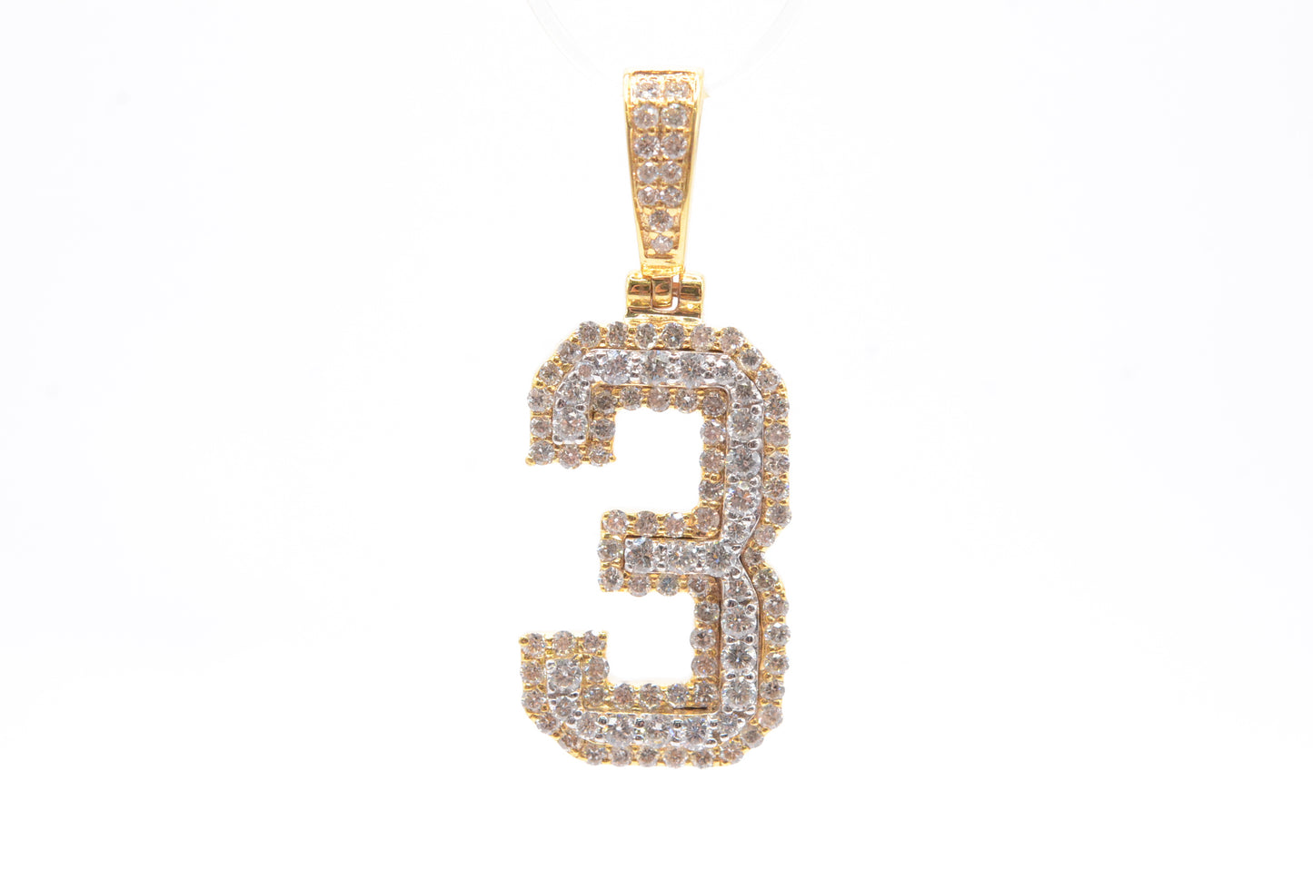 1.25" 0.85 cttw Diamond 3D Number "3" Pendant 14K Two-Tone Gold Letters & Numbers