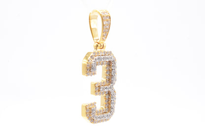 1.25" 0.85 cttw Diamond 3D Number "3" Pendant 14K Two-Tone Gold Letters & Numbers