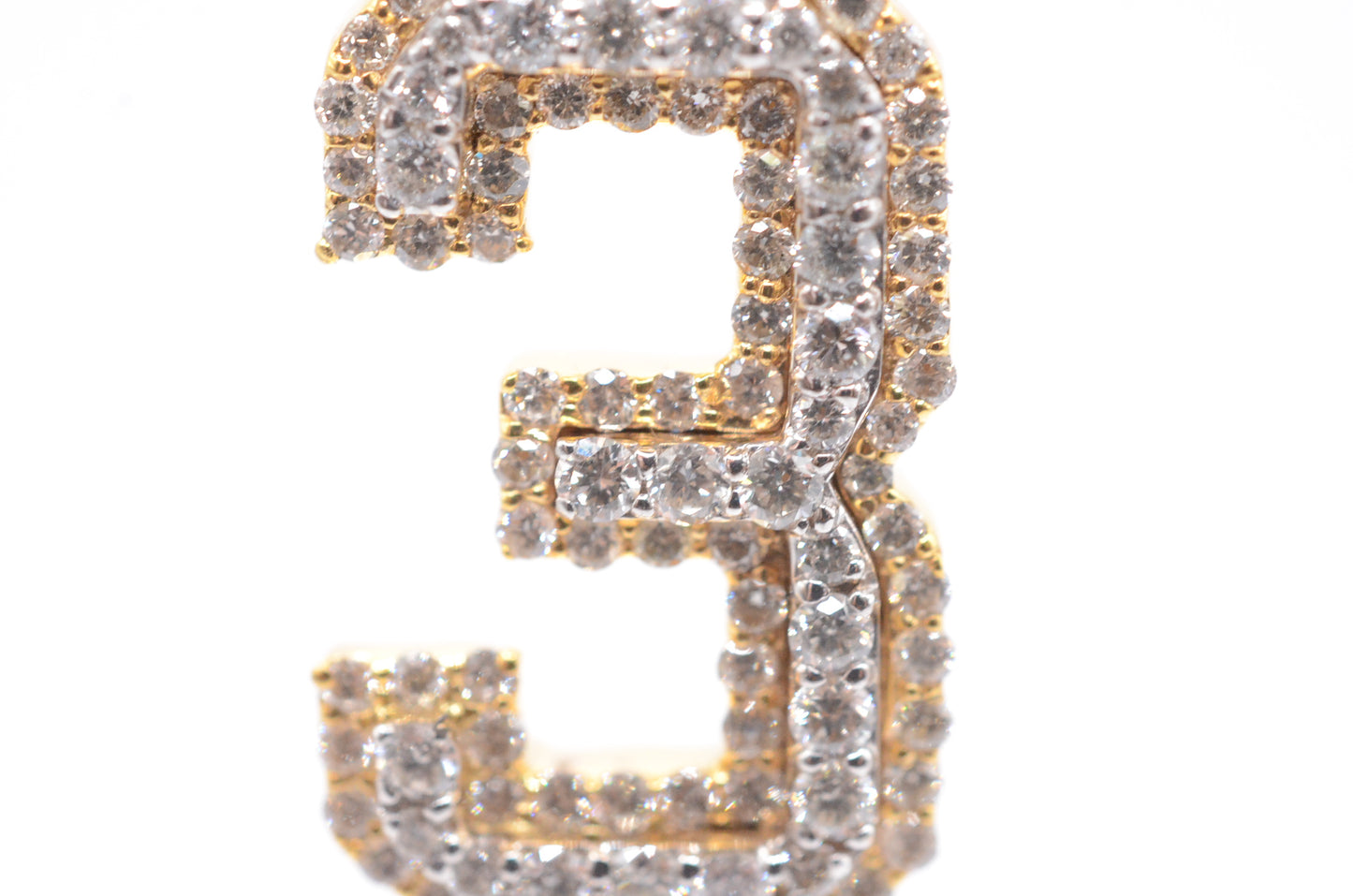 1.25" 0.85 cttw Diamond 3D Number "3" Pendant 14K Two-Tone Gold Letters & Numbers