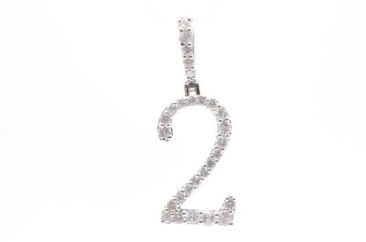 1.6" 1.05 cttw Diamond Number "2" Pendant 14K White Gold Letters & Numbers