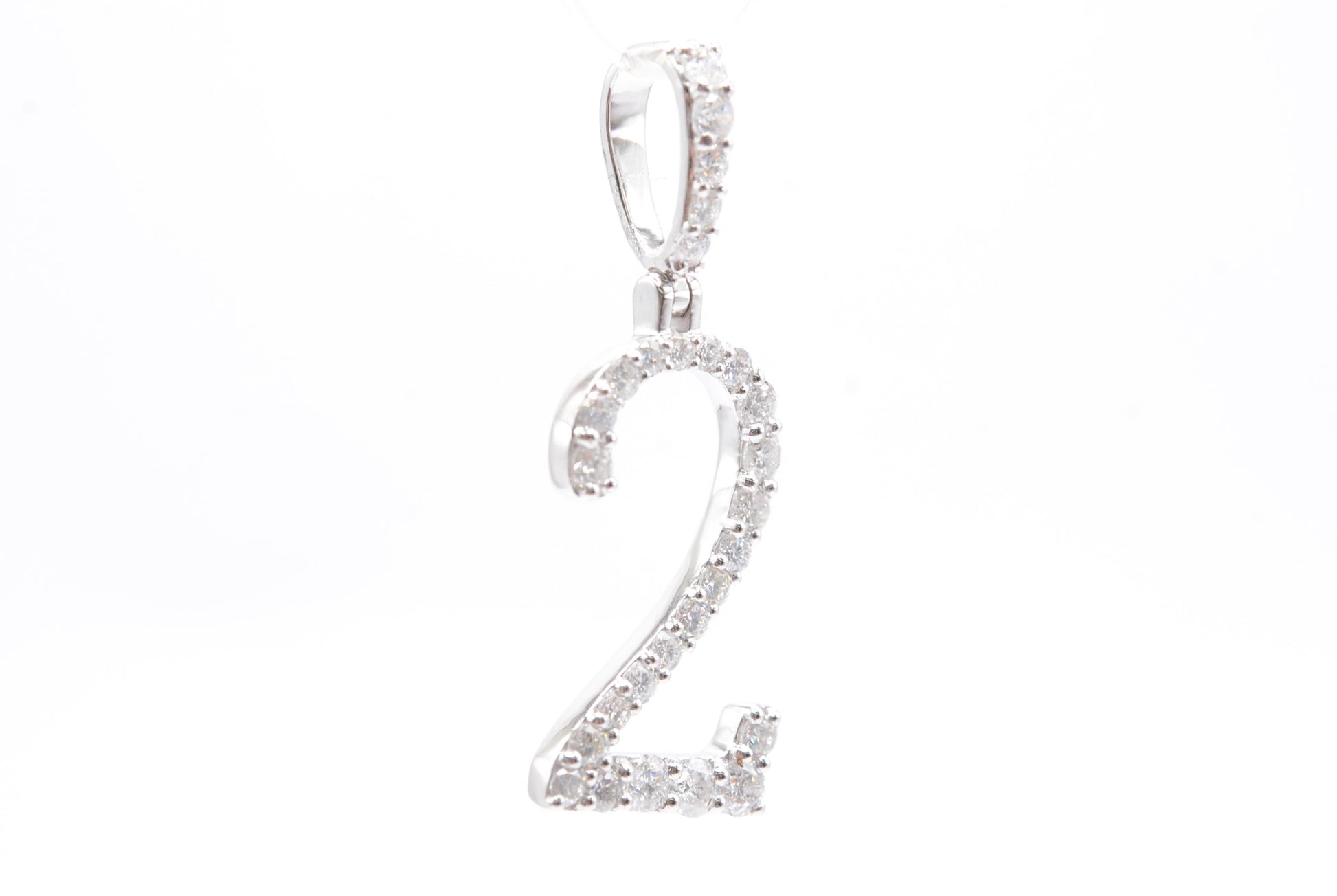 1.6" 1.05 cttw Diamond Number "2" Pendant 14K White Gold Letters & Numbers