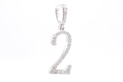 1.6" 1.05 cttw Diamond Number "2" Pendant 14K White Gold Letters & Numbers