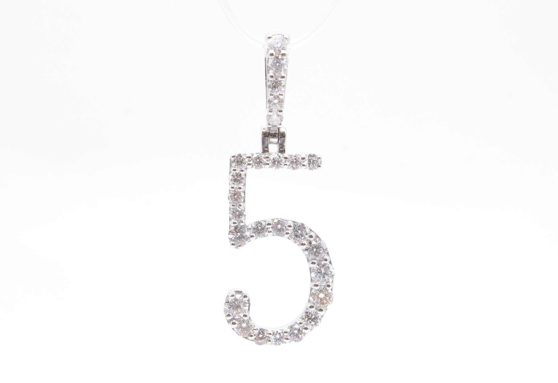 1.6" 1.05 cttw Diamond Number "5" Pendant 14K White Gold Letters & Numbers