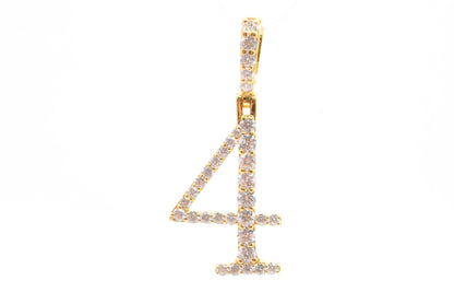 1.6" 1.05 cttw Diamond Number "4" Pendant 14K Yellow Gold Letters & Numbers