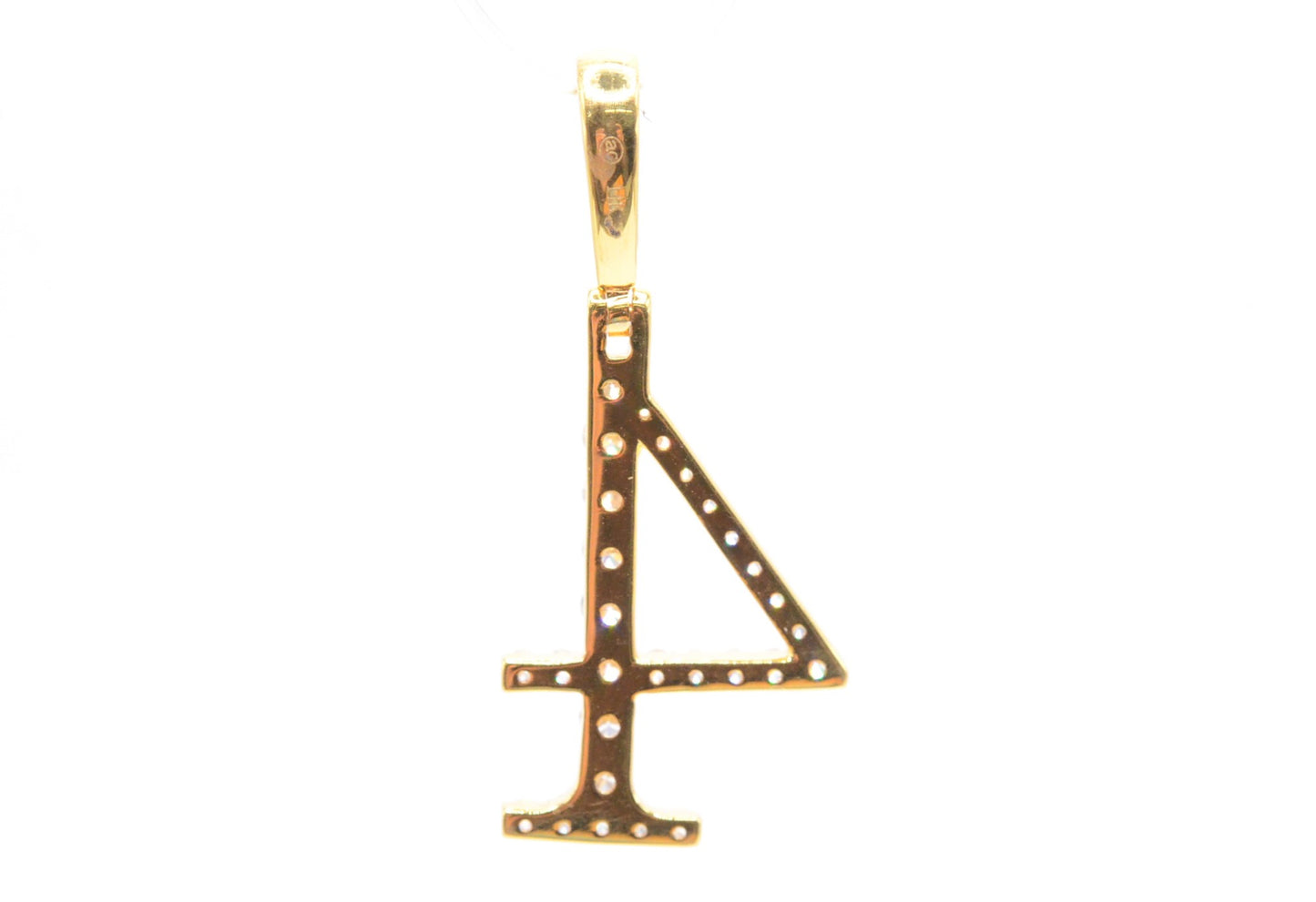 1.6" 1.05 cttw Diamond Number "4" Pendant 14K Yellow Gold Letters & Numbers