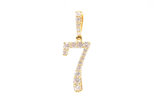 1.6" 1.10 cttw Diamond Number "7" Pendant 14K Yellow Gold Letters & Numbers