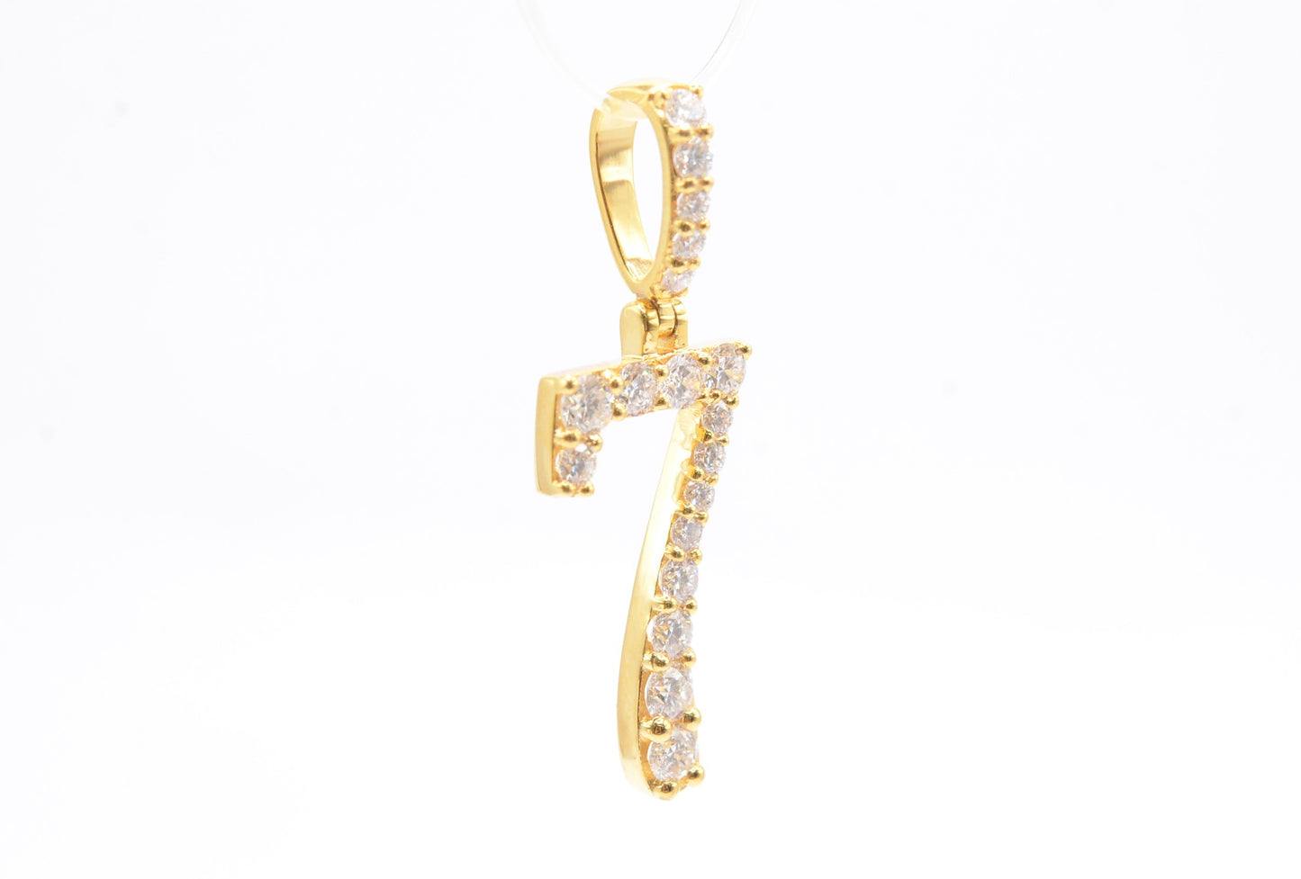 1.6" 1.10 cttw Diamond Number "7" Pendant 14K Yellow Gold Letters & Numbers