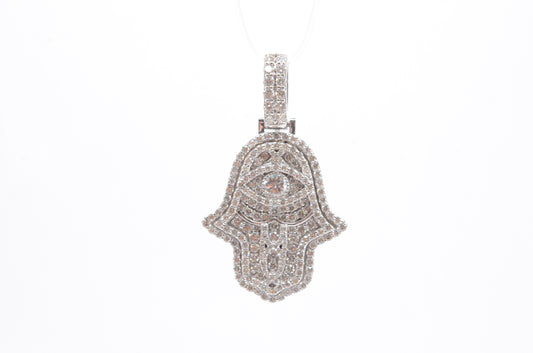 1.5" 1.60 cttw Diamond 3D Hamsa Pendant 14K White Gold Hamsa