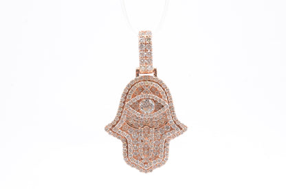 1.5" 1.60 cttw Diamond 3D Hamsa Pendant 14K Rose Gold Hamsa