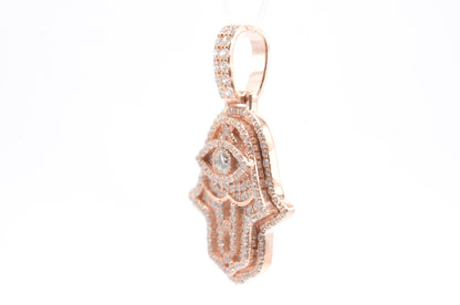 1.5" 1.60 cttw Diamond 3D Hamsa Pendant 14K Rose Gold Hamsa