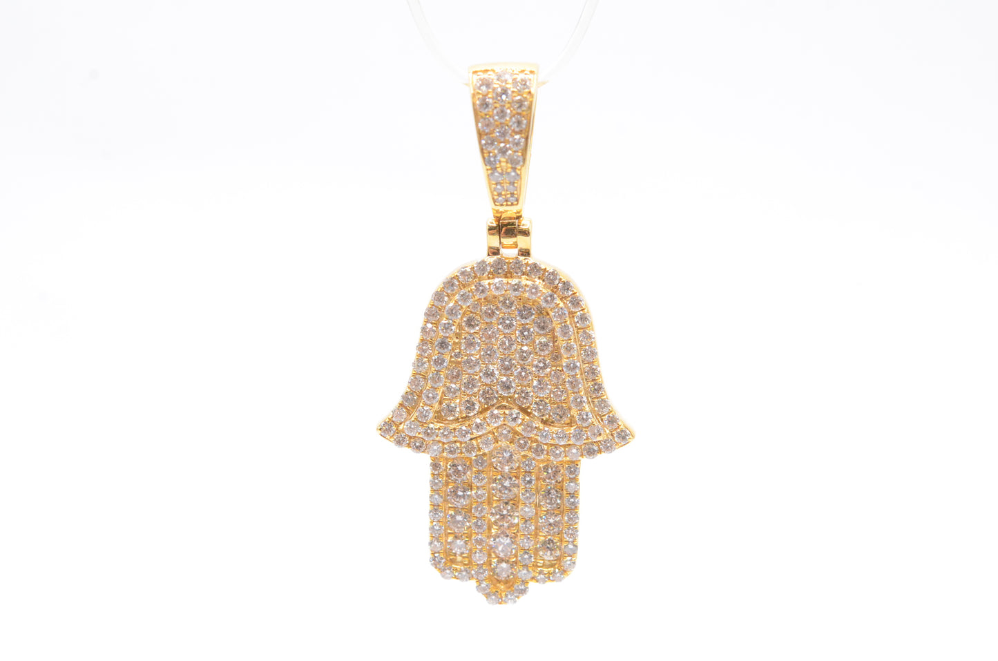 1.5" 1.45 cttw Diamond Hamsa Pendant 14K Yellow Gold Hamsa